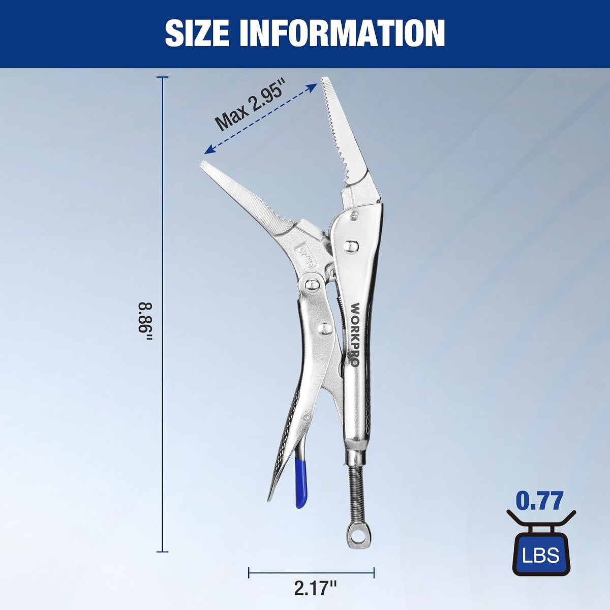 WORKPRO 9.5" Long Nose Locking Pliers, CR-MO Steel Construction with Perforated Screw, Multipurpose Clamping Tool for Automotive, Welding, and Home DIY