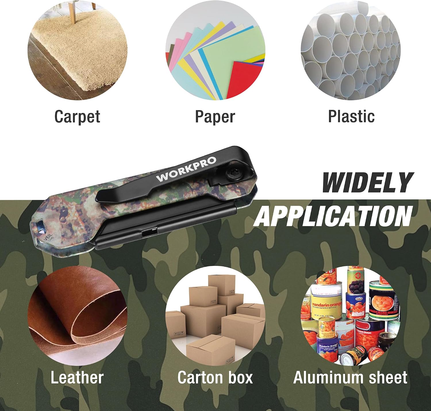 Camouflage folding box cutter for cutting paper, plastic, and cardboard, compact size