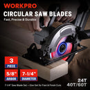 WORKPRO 7-1/4 Inch Woodworking Circular Saw Blades, 24T/40T/60T Framing, General & Finish Combo, Thin Kerf, Carbide Tipped, ATB Tooth, 3-Pack