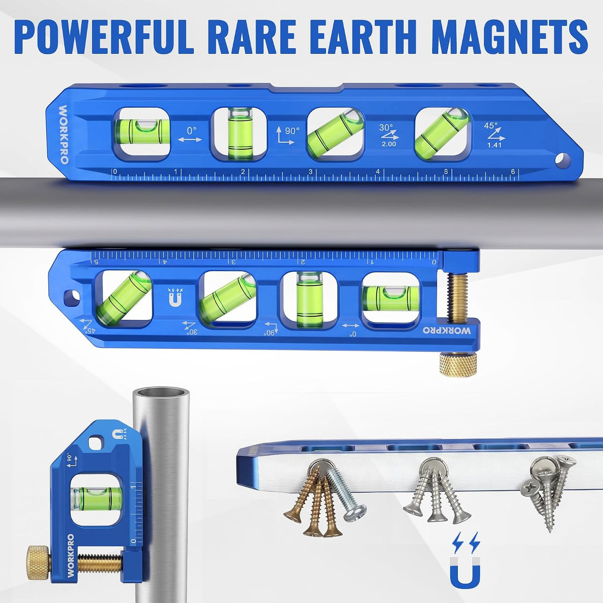 WORKPRO 4-Piece Magnetic Torpedo Level Set, Aluminium Alloy