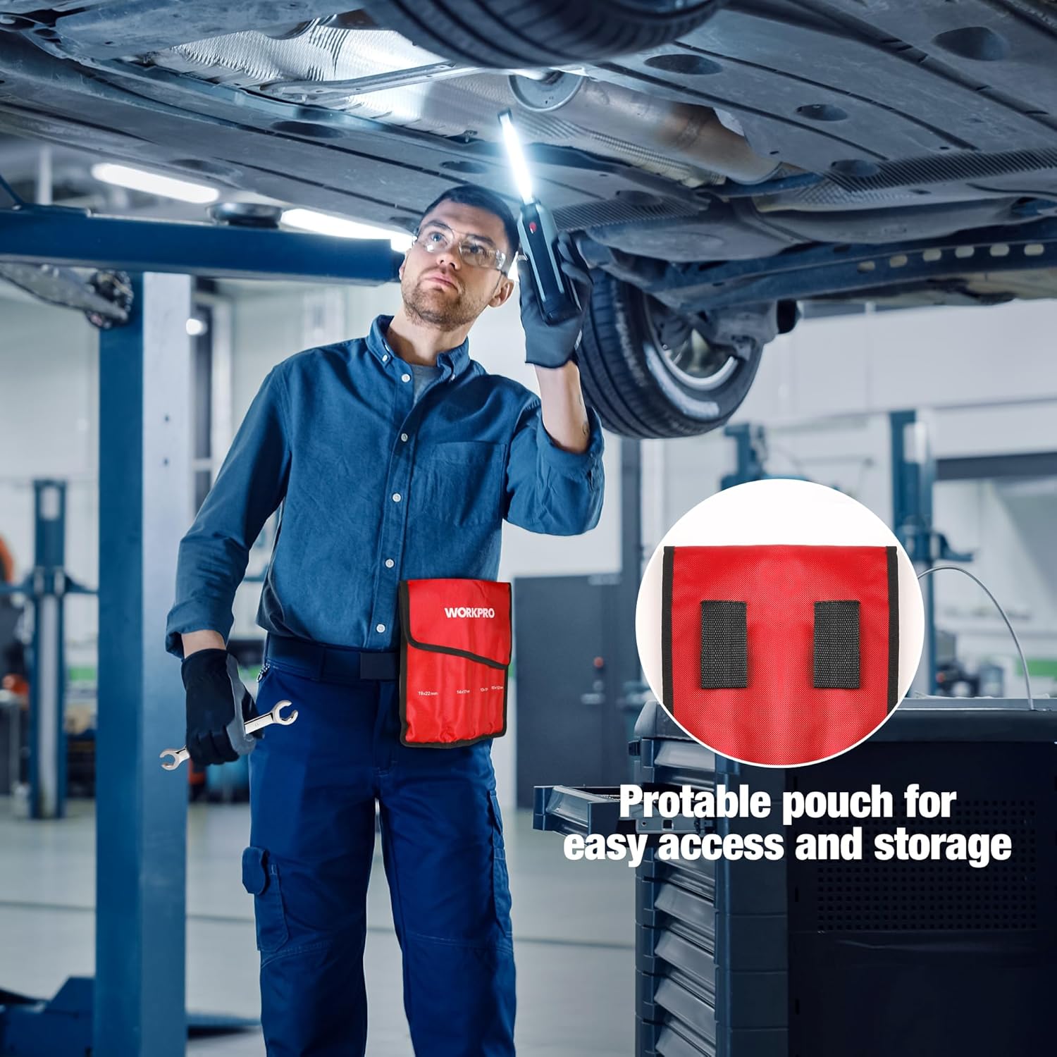 Wrench organizer pouch with side opening for easy access and storage