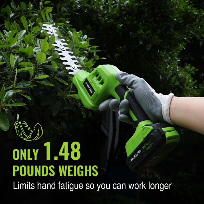 WORKPRO 2 in 1 20V Electric Cordless Grass Hedge Shear & Handheld Shrubbery Trimmer, with 2.0Ah Rechargeable Lithium-Ion Battery and 1 Hour Fast Charger