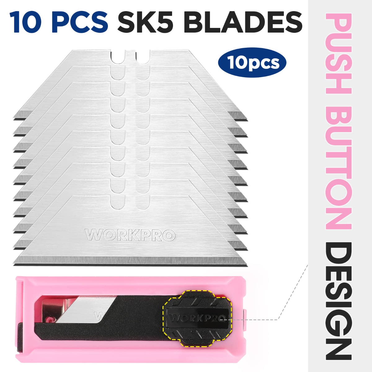 10-pack SK5 replacement blades in a pink storage case with blade card
