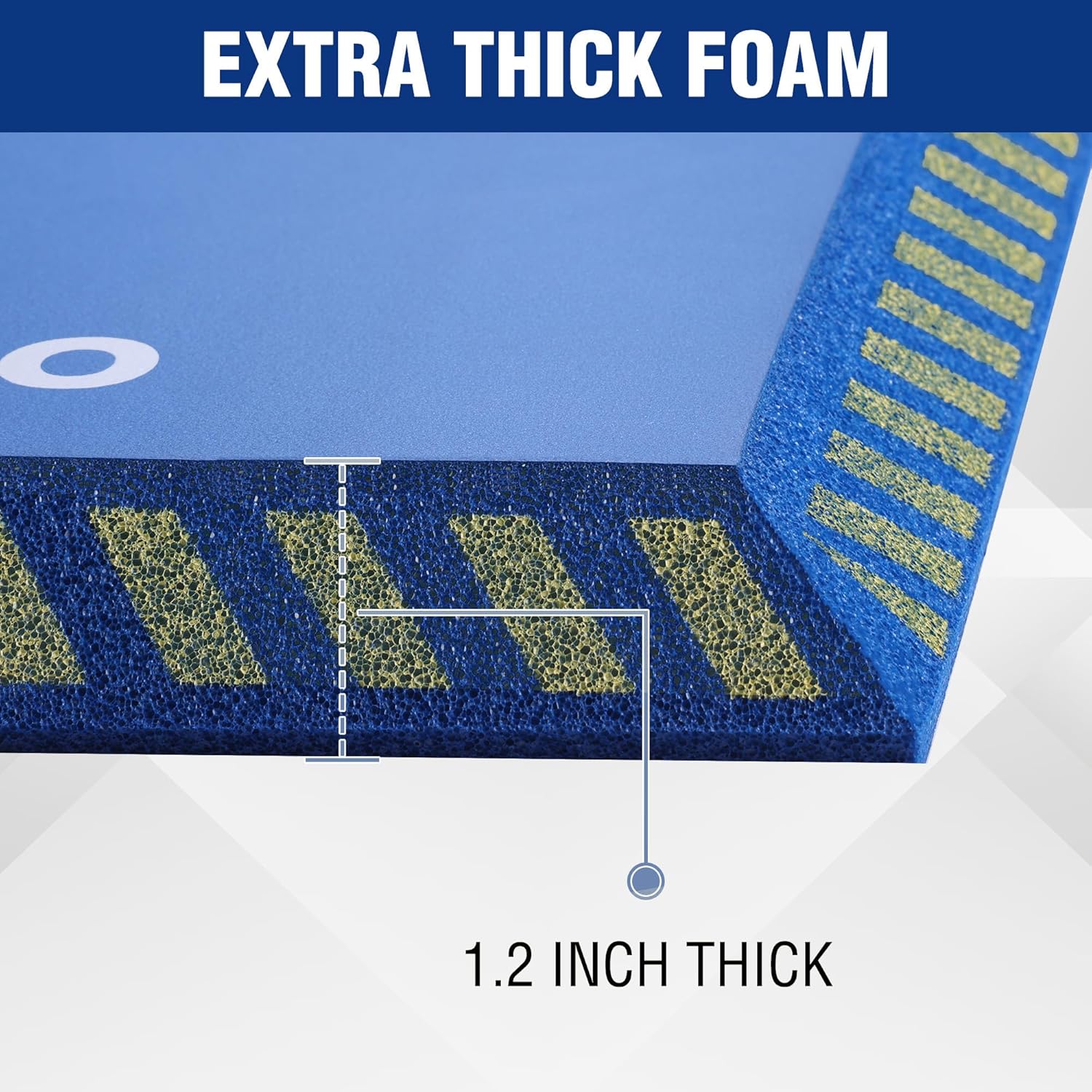 Blue extra-thick foam kneeling pad, 1.2-inch cushioning thickness with non-slip ridges.