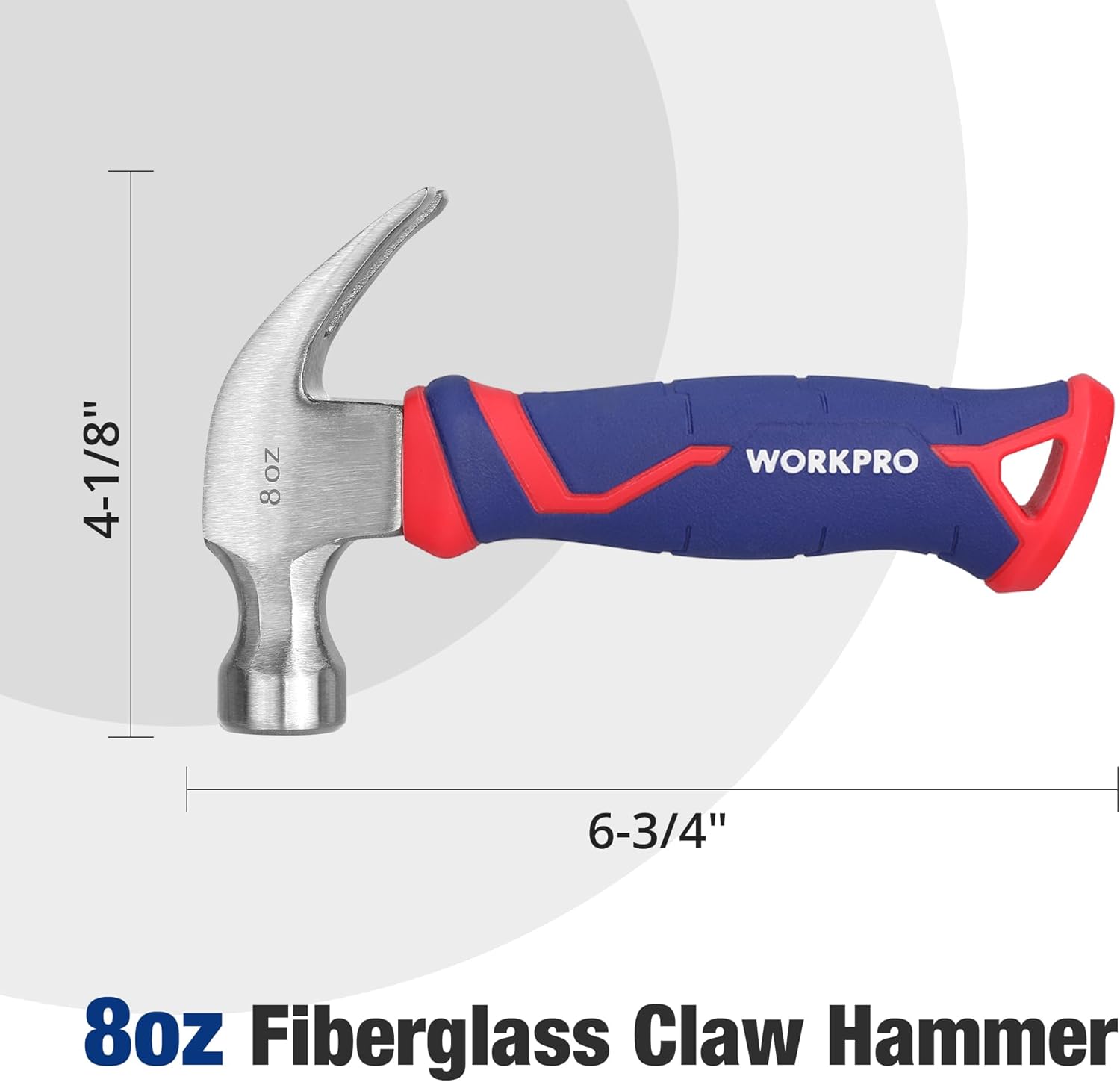 8 oz claw hammer with fiberglass handle and forged hardened steel head