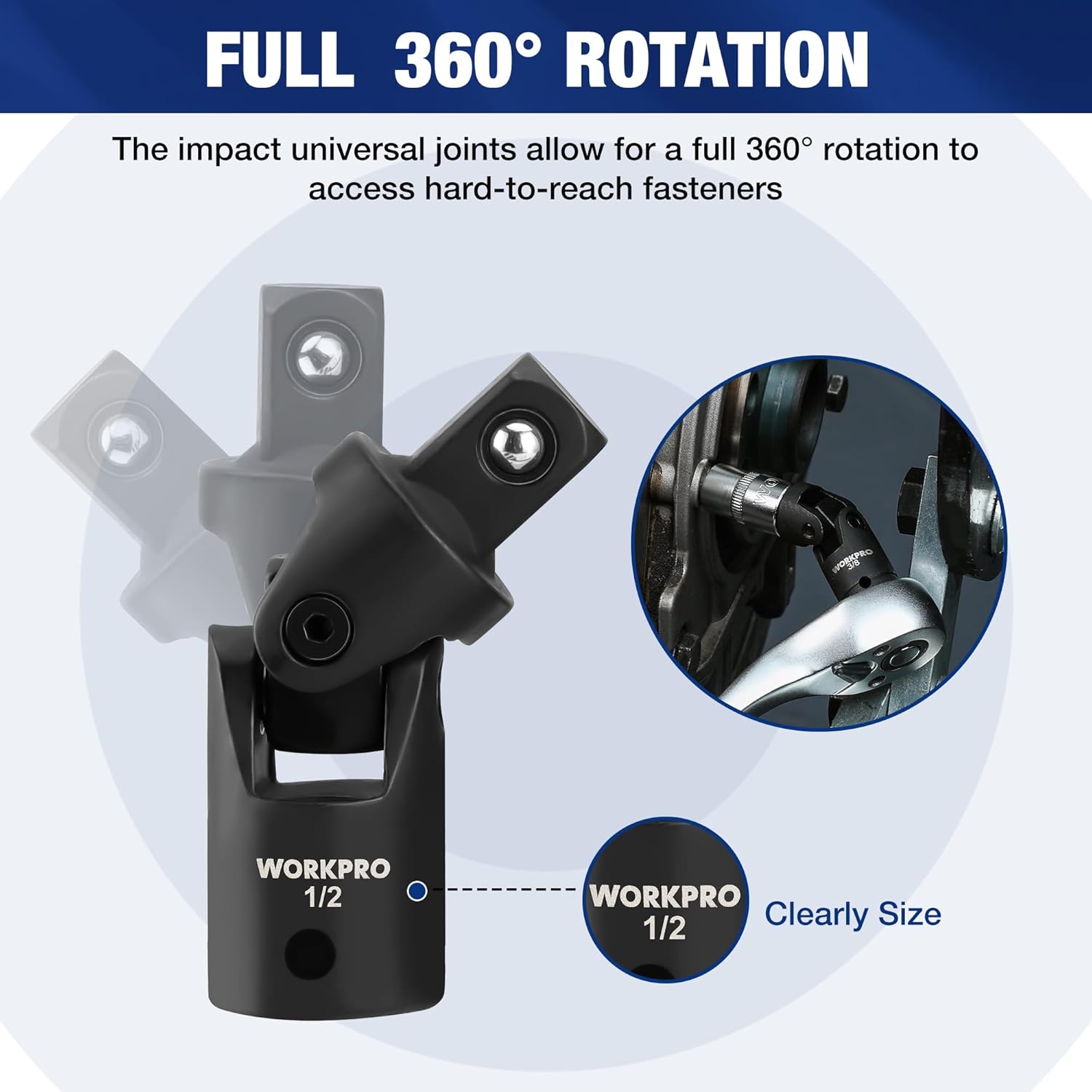 Impact universal joint allowing full 360° rotation with drive socket adapter end