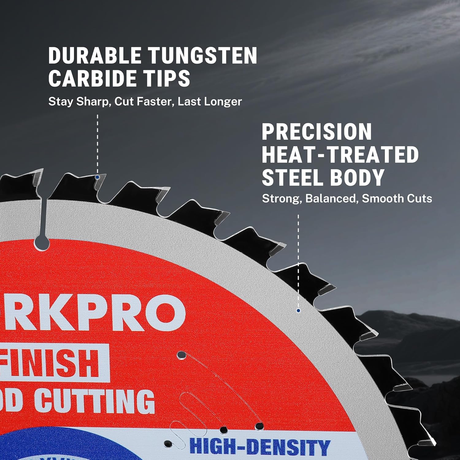 WORKPRO circular saw blade close-up, carbide tips on ATB teeth, 40T
