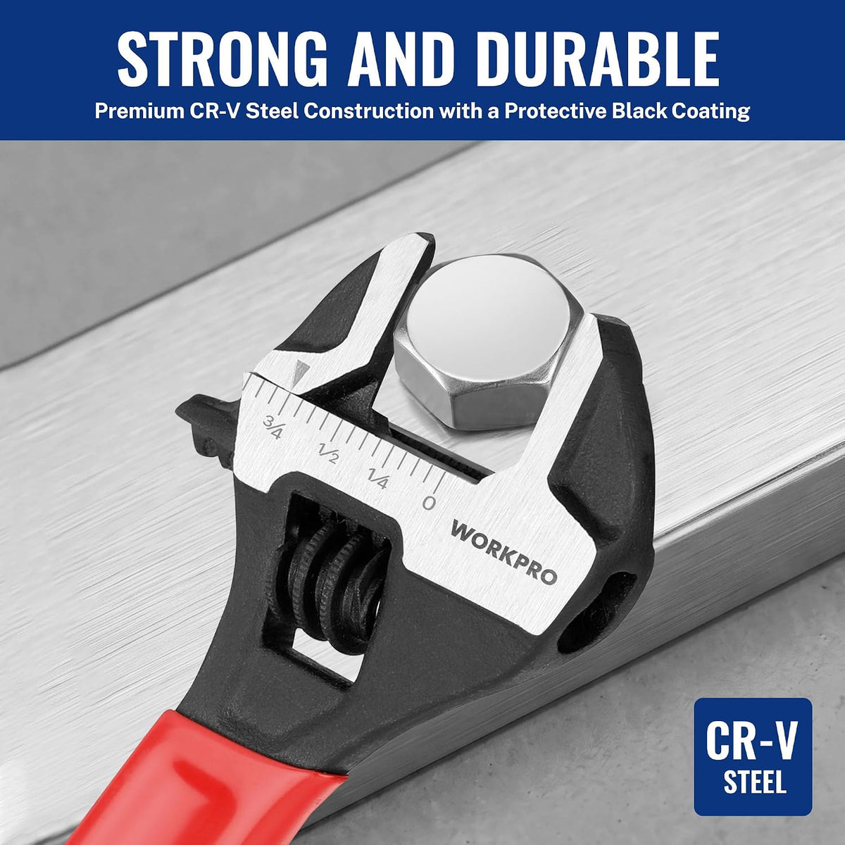 WORKPRO 4-Inch Mini Adjustable Wrench, Wide Jaw Cr-V steel Wrench