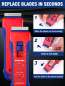 WORKPRO 2-Pack Retractable Razor Blade Scraper with 62 Blades, Built-in Storage Cleaning Scraper Tool for Paint Stickers Adhesive Glass Ceramic Wood