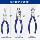 WORKPRO Pliers Set, 3-Piece Professional Pliers Tool Kit – 6" Needle Nose Plier, 6" Slip Joint Plier & 6" Diagonal Plier, Soft Grip Handles for Home DIY & Electrical Work