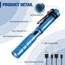 WORKPRO Rechargeable Pen Light, Mini Flashlight, 2 Pack Ultra-Compact EDC Flashlight, Pocket Flashlight with Clip, Memory Function and 2 x USB C Cable Included, Blue