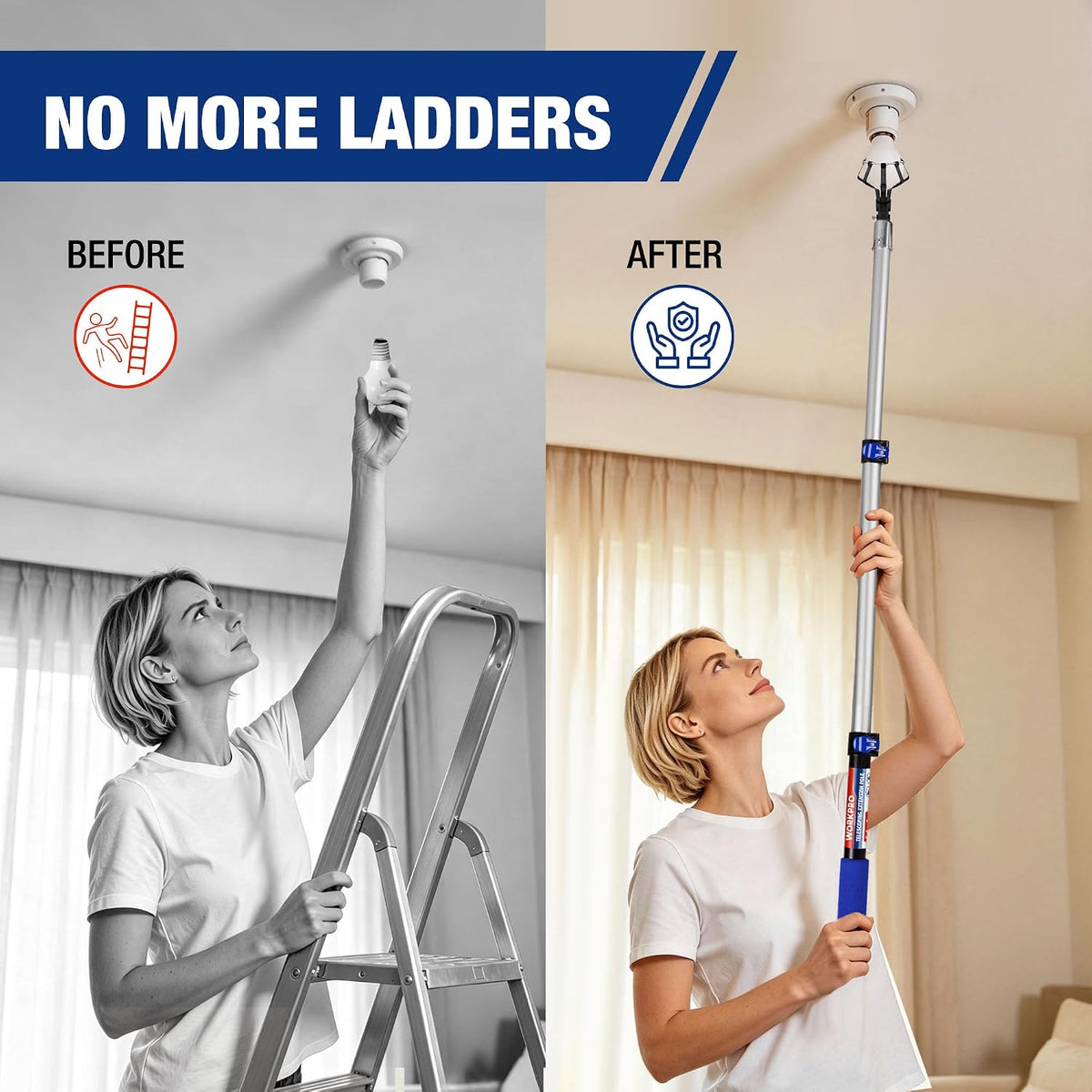 WORKPRO 3FT Pole, Paint Roller for Cleaning, Dusting, Windows and Ceilings | Lightweight Aluminum, Flip-Lock, 3/4" Thread, For Painting, Dusting, Windows and Ceilings, Easy Storage