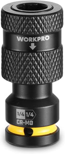 WORKPRO 1/4-inch Square to 1/4-inch Hex Quick Release Impact Socket Adapter and Bit Holder for Ratchet Wrenches, Drivers, Drills - Made from Durable CR-MO Steel