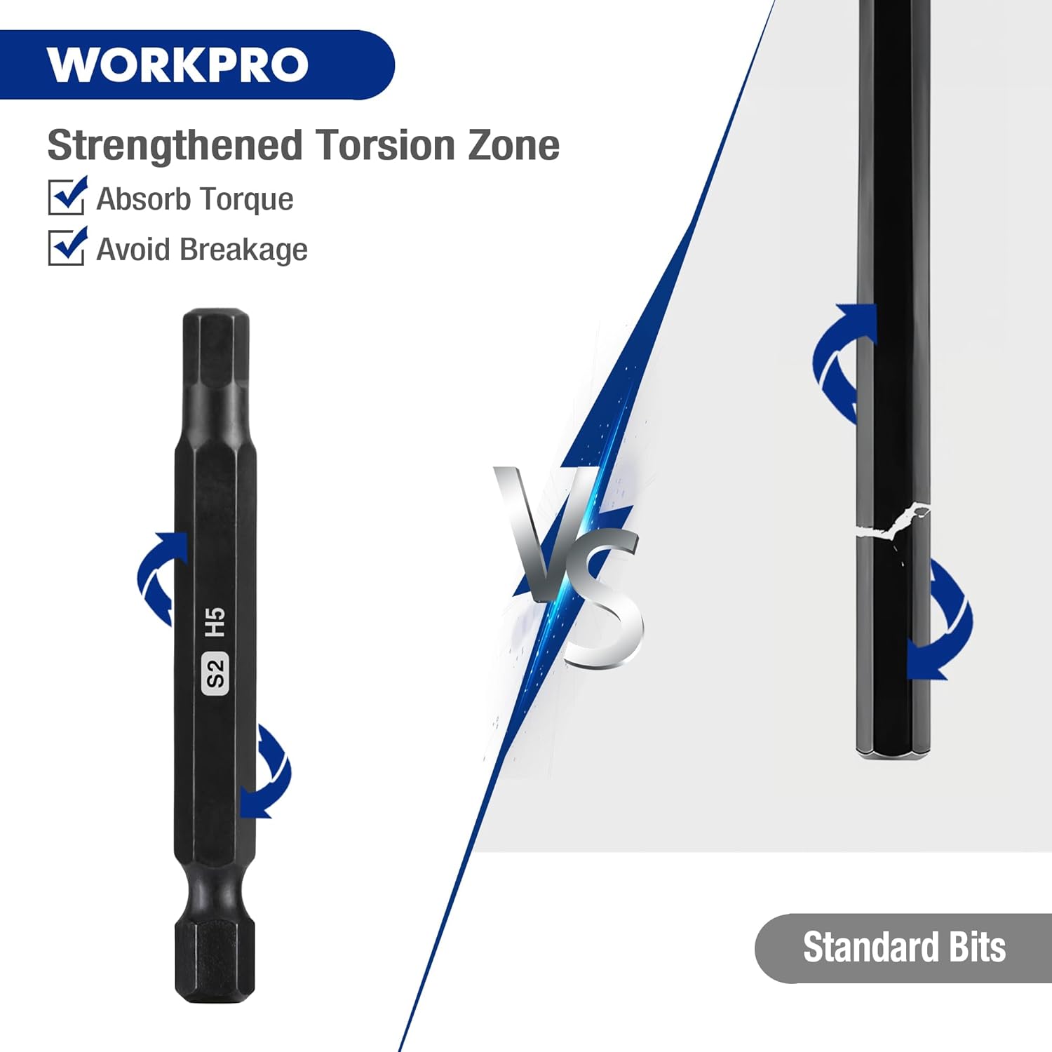 Hex Allen bit with strengthened torsion zone and 1/4-inch hex shank