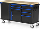 WORKPRO 62" x 20" 7-Drawer & 2-Door Rolling Tool Chest, Mobile Tool Storage Cabinet with Power Strip, Locking System, Heavy Duty Rolling Cabinet for Garage & Home, 1000 lbs Capacity, Blue & Black