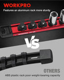 WORKPRO Magnetic Socket Organizer, 3/8" Drive Aluminum Alloy Socket Holder with 10PC Removable Clips for Quick Customization, Sockets Rail for Tool Box Drawer (Sockets Not Included)