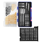 66-piece drill bit and screwdriver bit set with 1/4-inch hex shank, in open storage case