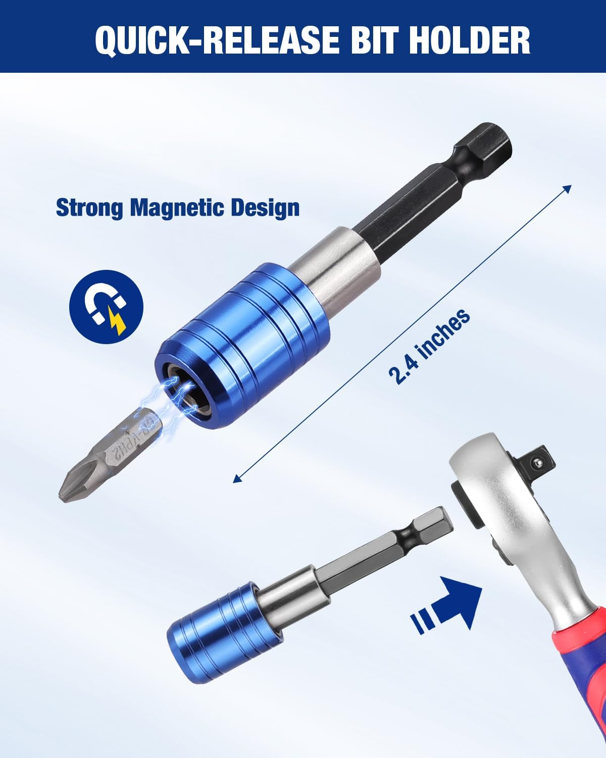 Quick-release bit holder with magnetic design and dual extension tool