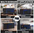 WORKPRO 62" x 20" 7-Drawer & 2-Door Rolling Tool Chest, Mobile Tool Storage Cabinet with Power Strip, Locking System, Heavy Duty Rolling Cabinet for Garage & Home, 1000 lbs Capacity, Blue & Black