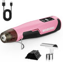 WORKPRO 7.2V Cordless Mini Heat Gun for DIY Crafts, 4000mAh Hot Air Gun, 1.5s Fast Heating, 3 Temp Settings (Cool/572°F/842°F), USB-C Rechargeable - Pink Ribbon