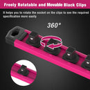 WORKPRO Magnetic Socket Organizer, 1/4-Inch Drive Aluminum Alloy Socket Rail, Heavy Duty Socket Holder, Socket Rack Kit 1/4-Inch x 12 Clips Rose Red (Socket not Included)