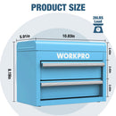 WORKPRO Mini Metal Tool Box with 2 Drawers and Top Storage, Small Tool Chest, Light Blue (upgraded with ball bearing slides)