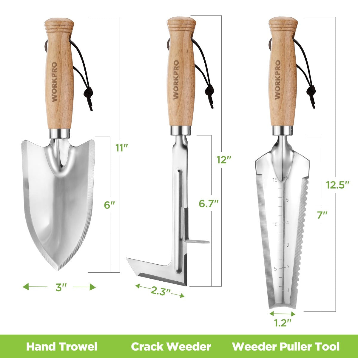 WORKPRO garden weeding tool set with wooden handles and metal blades
