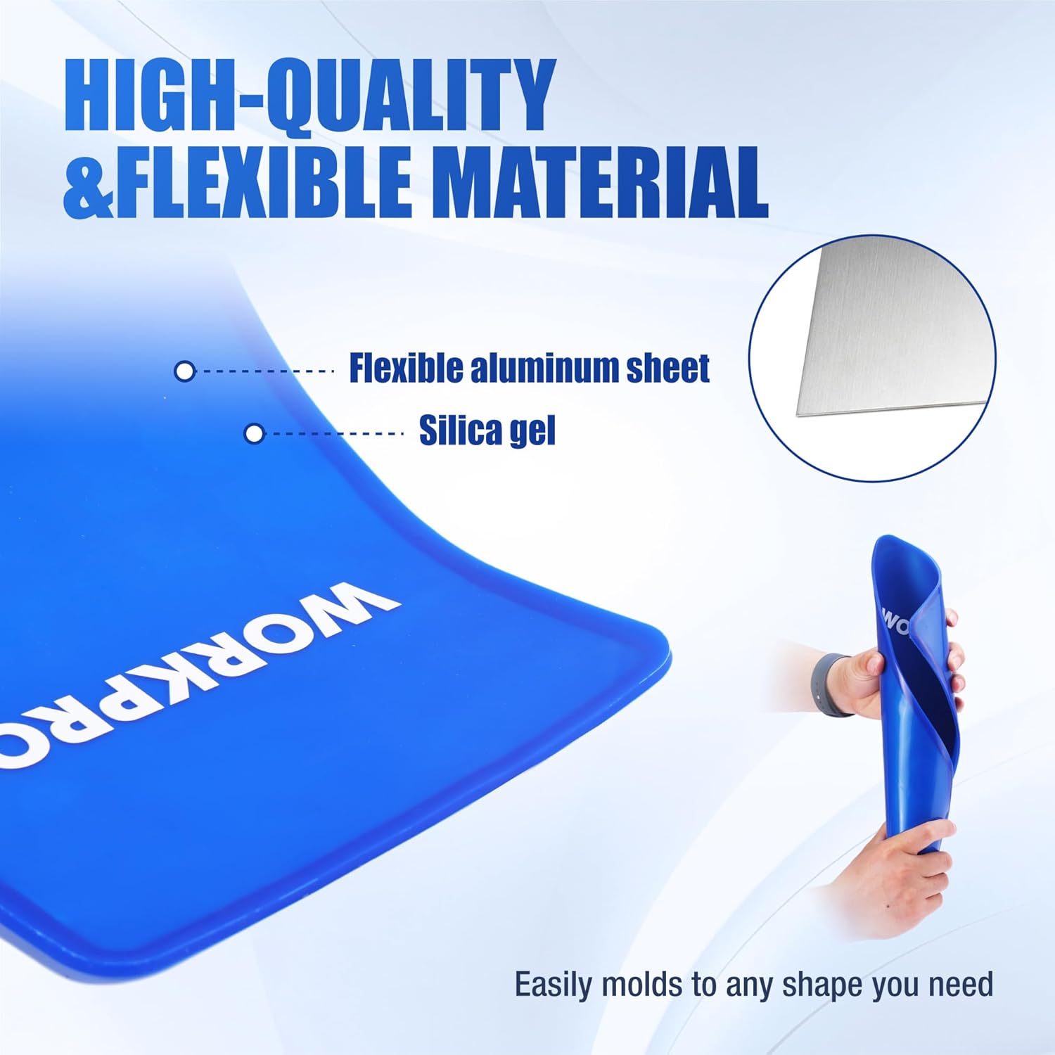 Blue flexible oil funnel with WORKPRO logo, silica gel and aluminum sheet construction