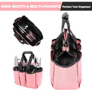 WORKPRO Garden Tool Bag, Pink Garden Tote Storage Bag with 8 Pockets, Polyester Oxford Cloth Tool Bag, Garden Tool Kit Holder (Tools Not Included), 12" x 12" x 6", Pink Ribbon