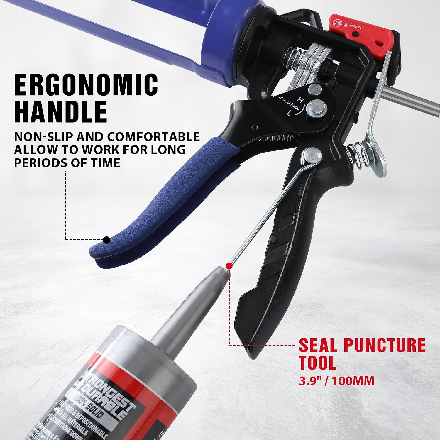WORKPRO 29 oz Caulking Gun, Caulk Gun with Adjustable 9:1&18:1 Thrust Ratio