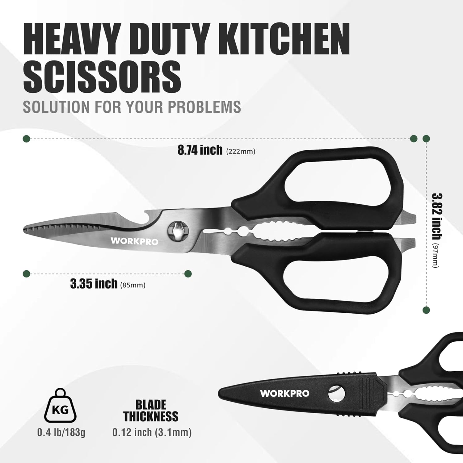 Heavy-duty kitchen scissors with black handles and stainless blades
