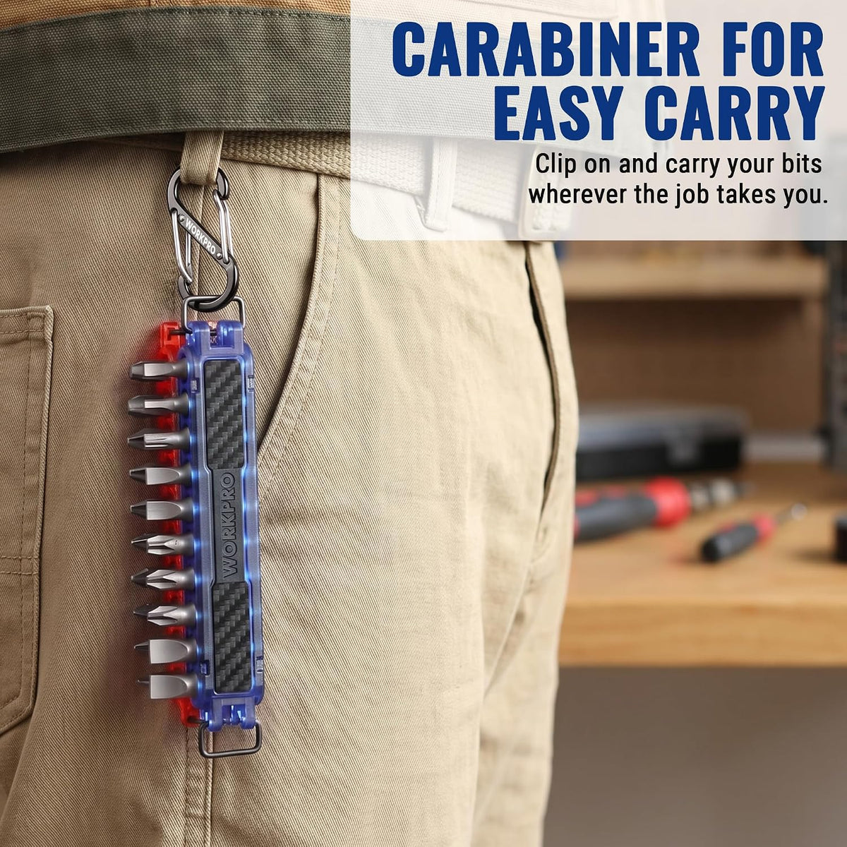 WORKPRO 2-Pack 1/4 in Hex Bit Holders, Bit Organizers with Carabiner