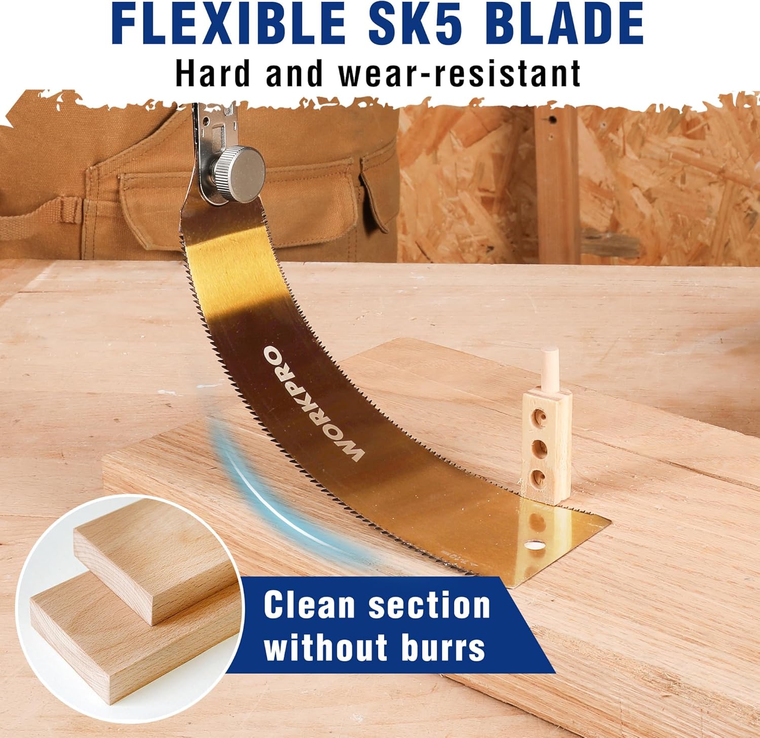 Japanese pull saw with SK5 flexible double-edge blade and non-slip beech handle