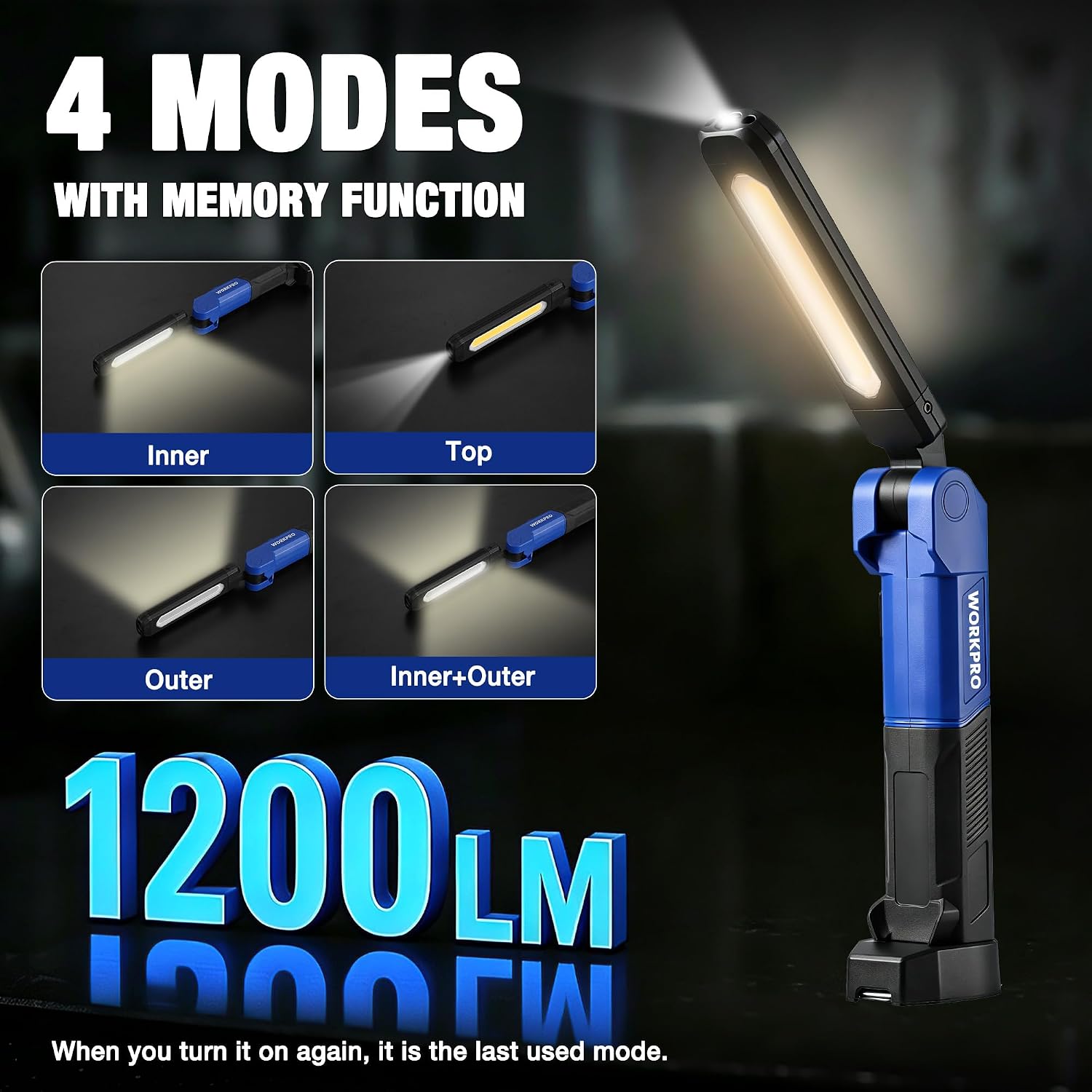WORKPRO Magnetic LED Dual-Sided Work Light, Foldable Rechargeable Light
