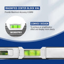 WORKPRO 10 Inch Torpedo Level, Small leveler tool with 3 Different Bubbles 45°/90°/180°, bubble level With Shock Absorbing End Caps, V-Groove for Conduit Bending, Silver/White/Blue