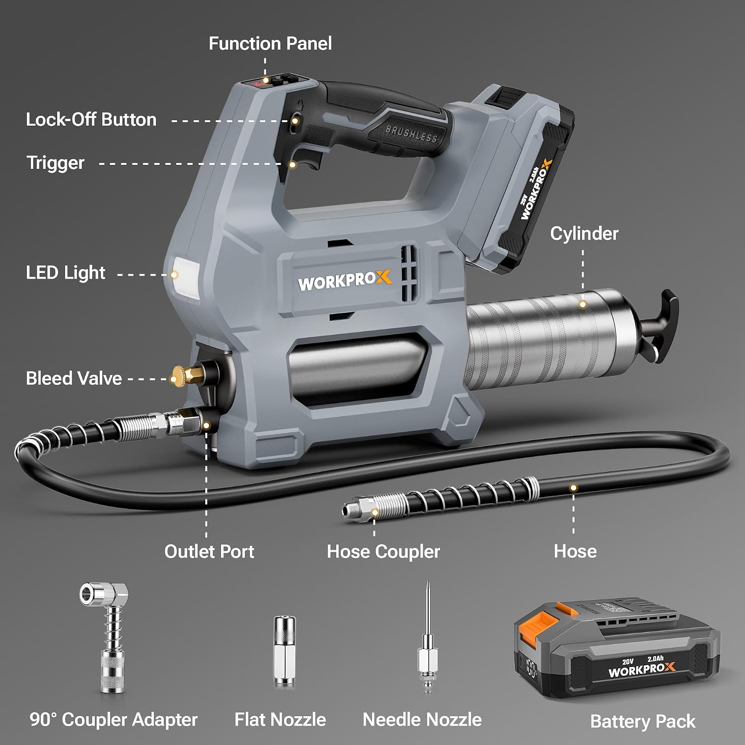 WORKPROX Electric Grease Gun with innovation and secure, durable electric dispensing flow, 10000 PSI