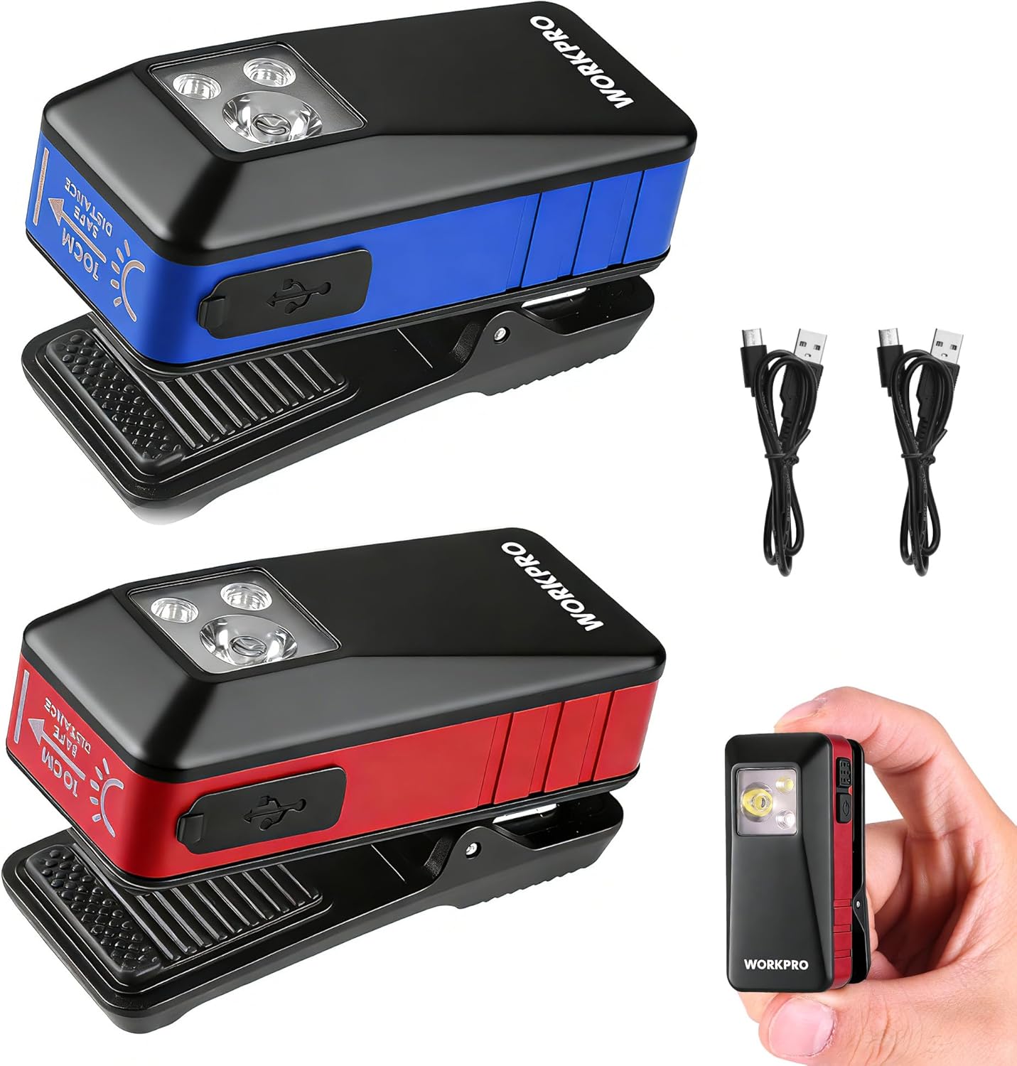 WORKPRO 2PCS EDC Flashlight Clip-on Light, 500 Lumens Rechargeable Flashlight with Type-C, Magnetic Pocket Light for Working, Cycling, Signaling, Running, Camping
