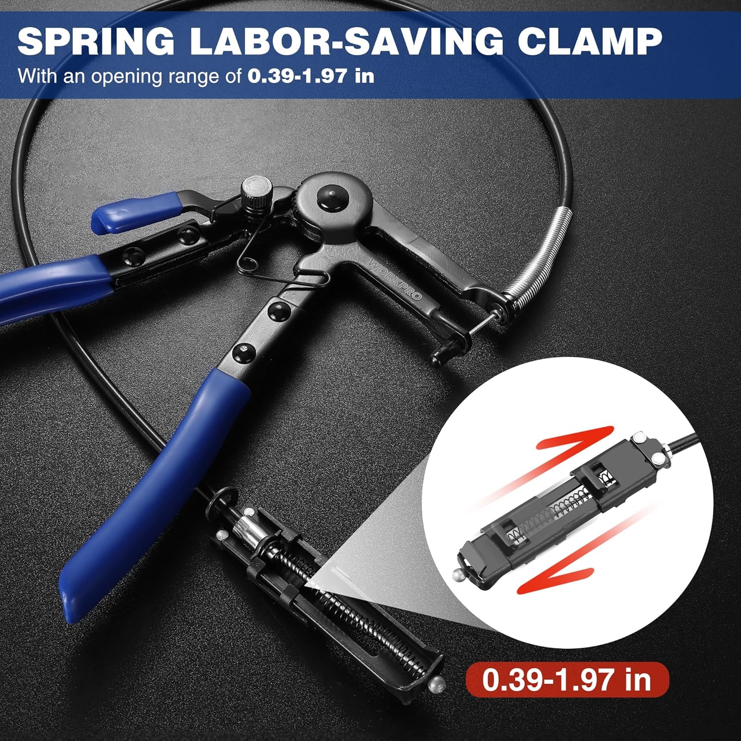 WORKPRO spring hose clamp pliers with adjustable opening range for clamps