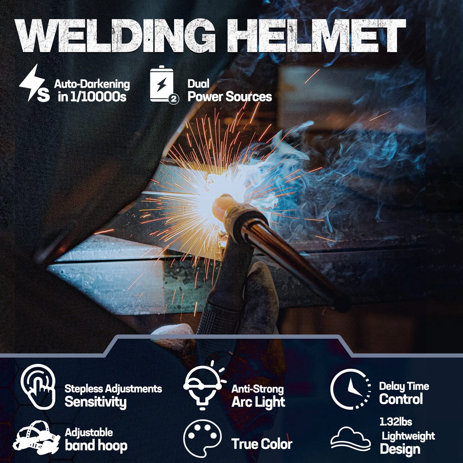 Welding Helmet Shield Large Viewing Welding Mask Hood 4Arc Sensor Welder