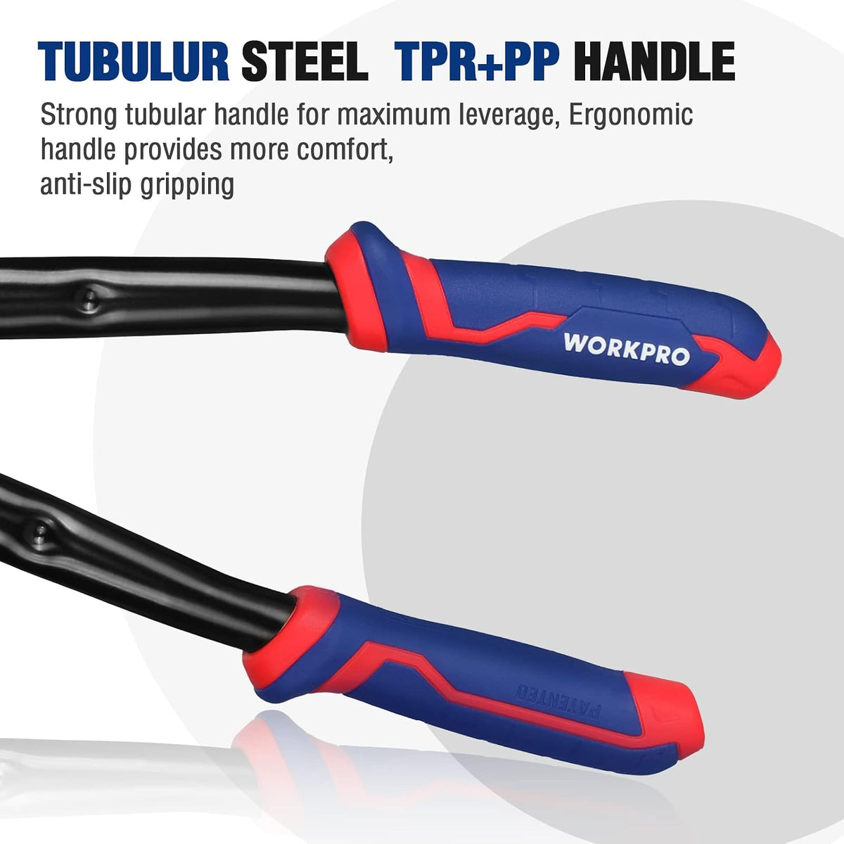 WORKPRO 18" Bolt Cutter, Chrome Molybdenum Steel Blade, Heavy Duty Bolt Cutter with Soft Rubber Grip, Cutting Tool for Cut Chain, Wire, Screw, Rivet, Black,blue,red