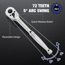 WORKPRO 3-Piece Ratchet Set, Quick Release Reversible, 72-Tooth, 1/4", 3/8", 1/2" Drive Ratchet Wrench, 5 Degree Swing, Chrome Alloy Made, Full Polished, EVA Storage