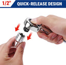WORKPRO Low-Profile 1/2-Inch Drive Ratchet, 90-Tooth Quick-Release Ratchet Wrench, Reversible, 4° Swing, CR-MO Compact Drive Head, Full Polished, Gifts for Men