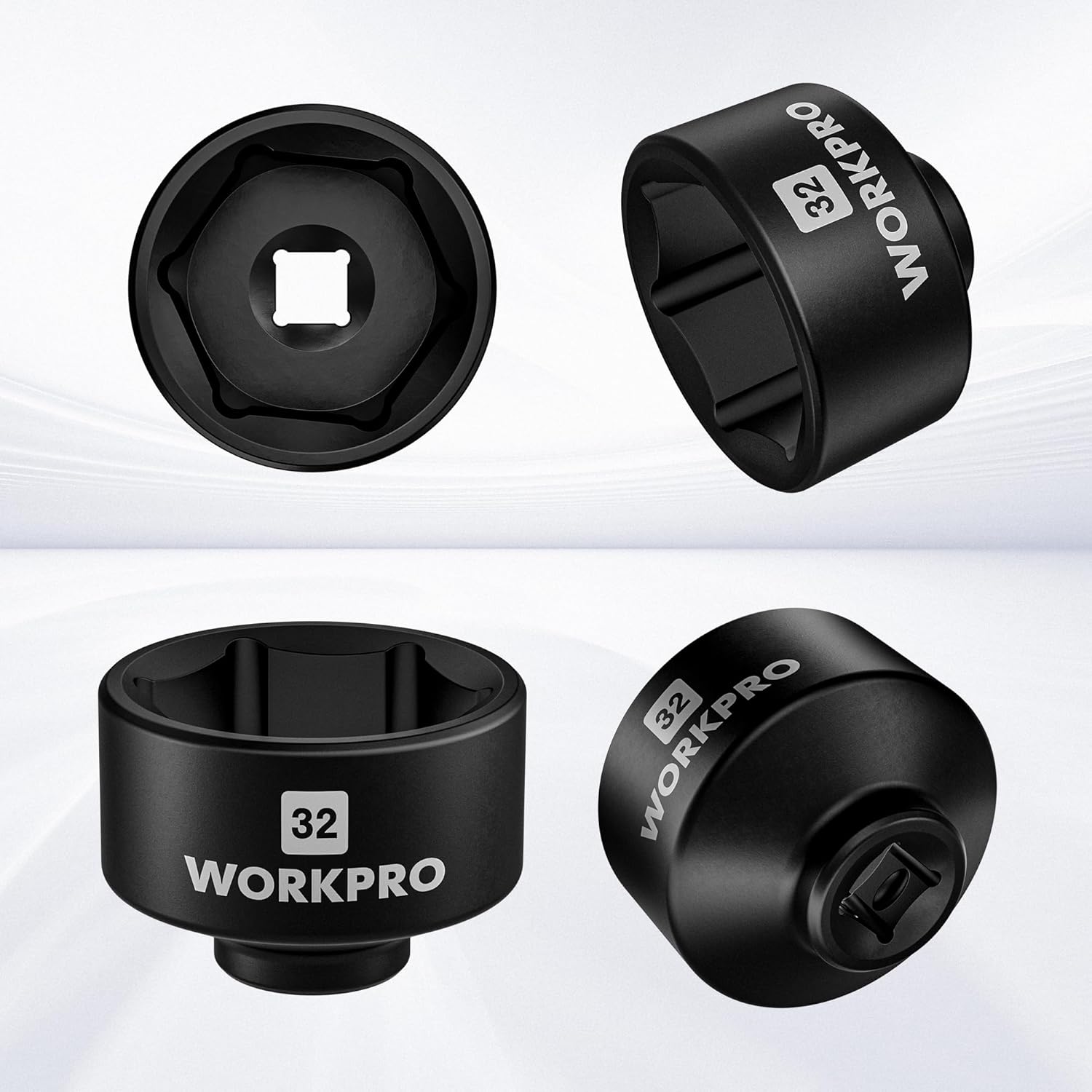 WORKPRO 32mm oil filter sockets set, black, with square drive openings