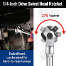WORKPRO 1/4" Drive Swivel Head Ratchet, 72-Tooth, 270° Rotation, Quick Release & Reversible, Cr-Mo Head, Chrome Finish, Ideal for Tight Spaces & Precision Tasks