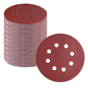 Hook-and-loop sanding discs stack, dark red-brown, 8-hole pattern, 5-inch