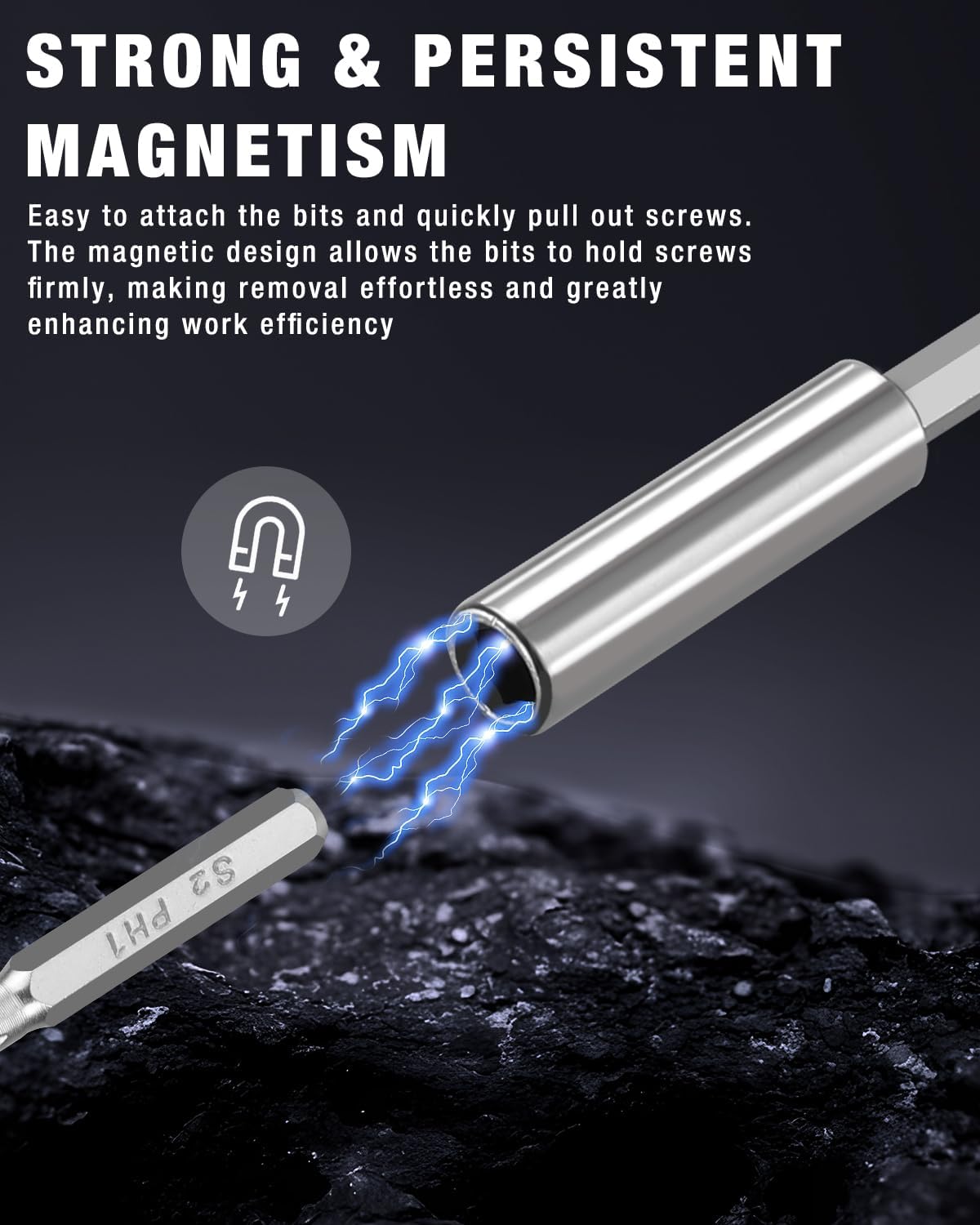 Blue pen-style precision screwdriver with magnetized silver shaft and hex bit tip