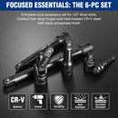 WORKPRO 6-Piece 1/2" Drive Impact Socket Extension Set, Includes 3", 6", 8" Extension Bars, Universal Joint and Socket Adapter, Premium CR-V Steel with Black Phosphate Finish