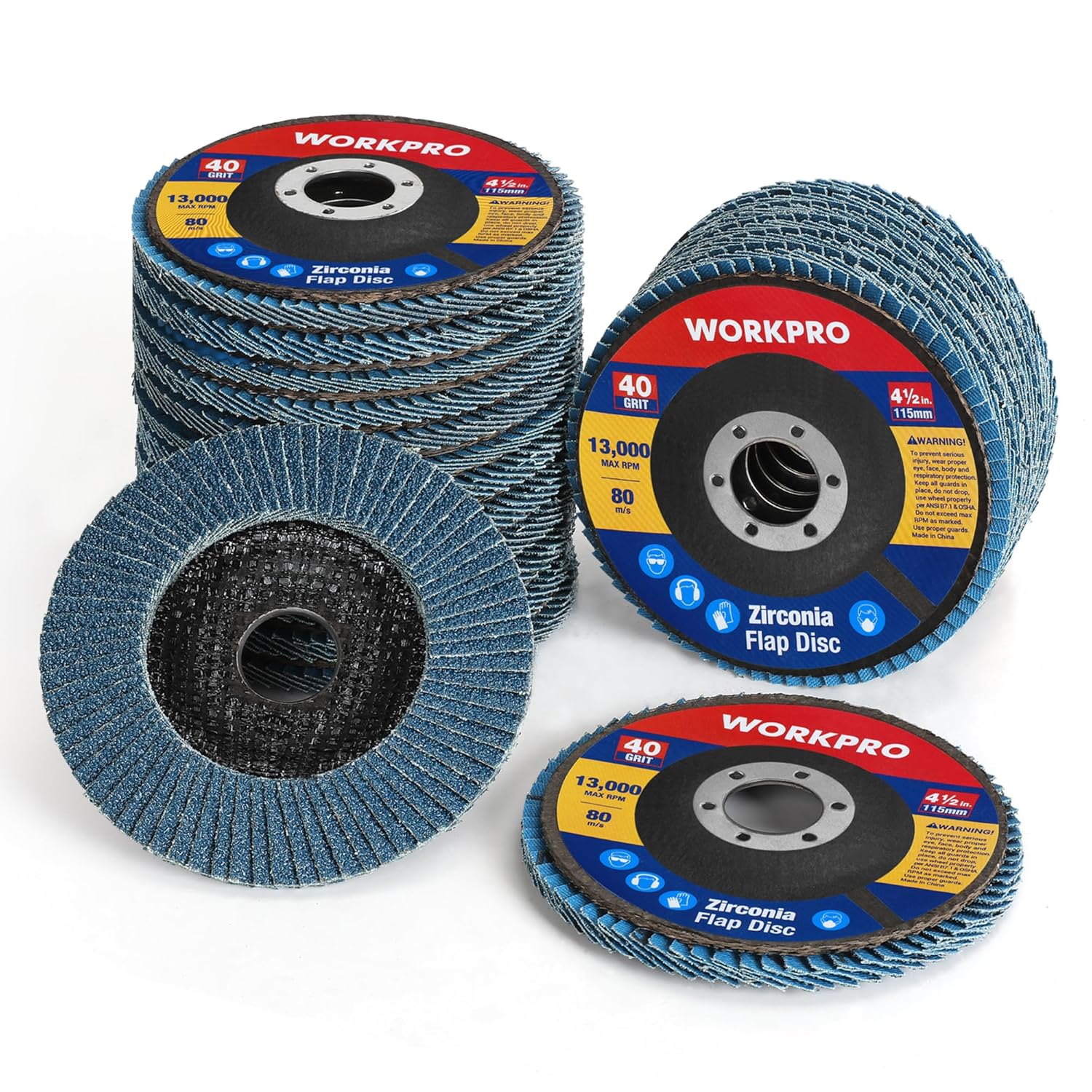 Blue zirconia flap sanding discs, 4-1/2-inch, 40-grit, 7/8-inch arbor size, T29