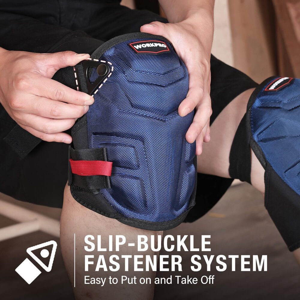 WORKPRO Knee Pads in blue with innovation quality high-quality secure durable convenient slip buckle fastener system
