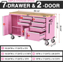 WORKPRO 62" x 20" 7-Drawer & 2-Door Rolling Tool Chest, Mobile Tool Storage Cabinet with Power Strip, Locking System, Heavy Duty Rolling Cabinet for Garage, Home & Kitchen, 1000 lbs Capacity, Pink